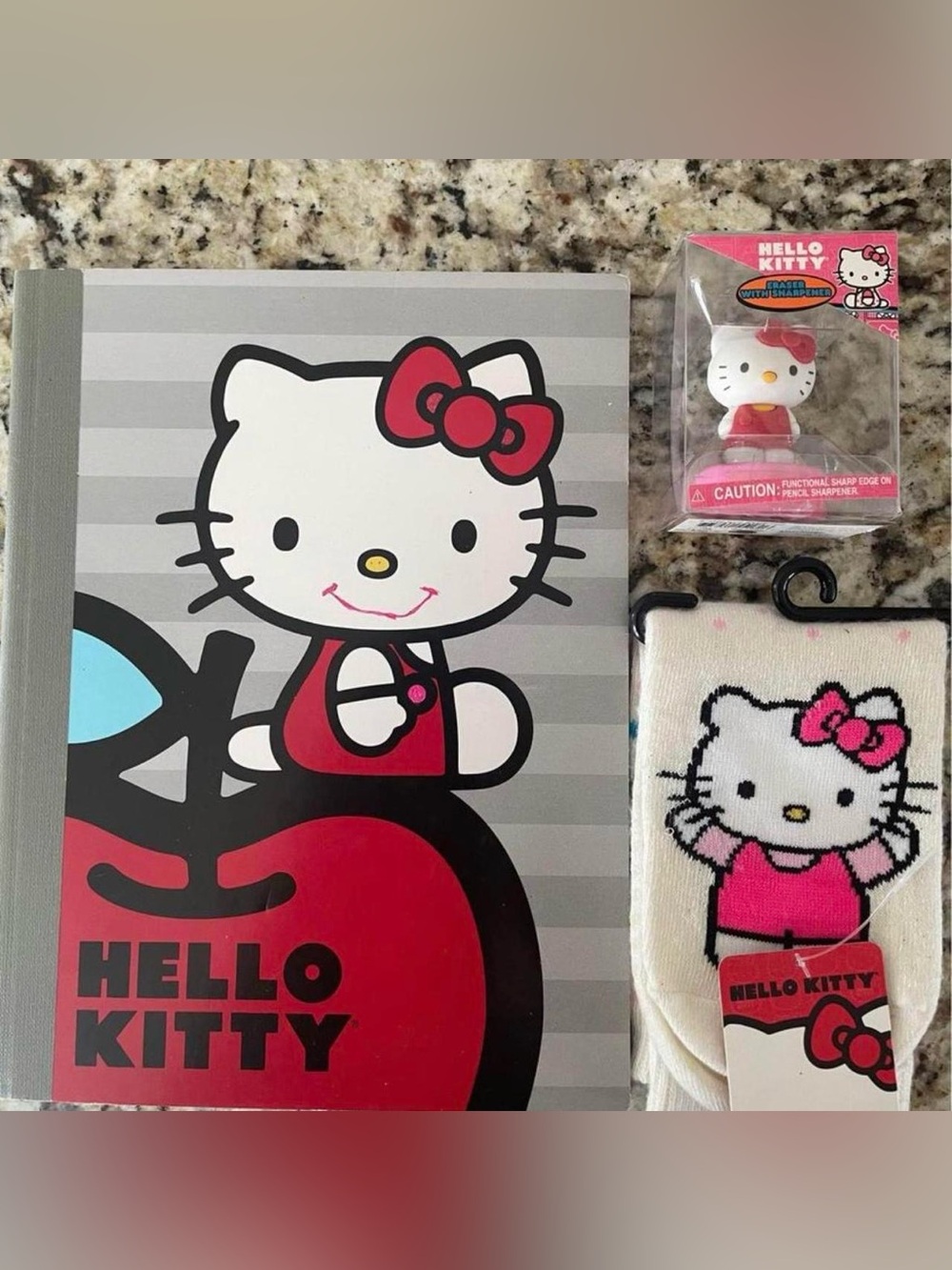 Hello Kitty Bundle *composition Book, Eraser, Sharpener Set & Socks*
